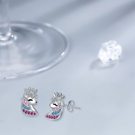 Micory Unicorn Earrings for Women 925 Sterling Silver Stud Earrings Hypoallergenic Jewellery Gifts for Women, Sterling Silver, Cubic Zirconia