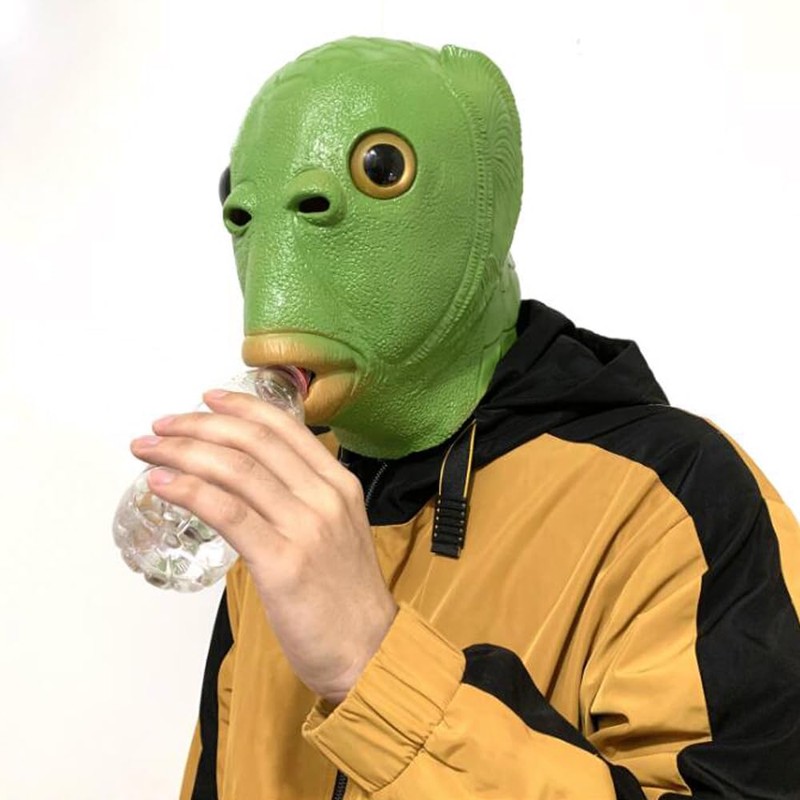 YFFSFDC Green Fish Head Mask, Fishman Mask, Funny Mask, Animal