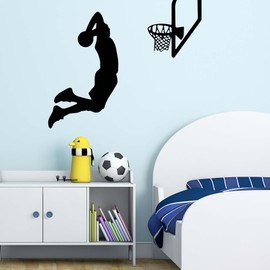 Basketball Players Slam Dunk Silhouette Vinyl Wall Decals, Basketball Wall Decor Sports Wall Sticker, Wall Art Home Decor Wall Stickers for Boy Rooms Living Room Bedroom Decoration, 24x20.1in