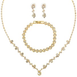 Bridal Jewelry Set Rhinestone Wedding Jewelry Set Gold Necklace Earrings Set Brides Bridesmaid Prom Costume Jewelry Set for Women