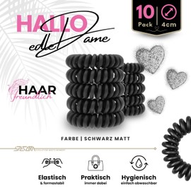 Specora - Spiral Hair Scrunchies Pack of 10 - 4 cm TPU Matte Black - Phone Cable Hair Bobbles Made of TPU - Elastic Hair Bobbles for Women & Girls - No Pulling, Less Hair Breakage & Tangling