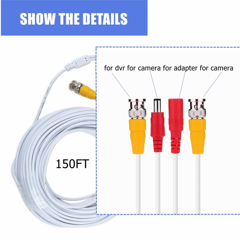 SLLEA 150ft White Video and Power BNC Cable Replacement for