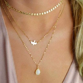 TseenYi Sequin Opal Boho Multilayer Gold Bird Pendant Necklace for Women Girls Metal Opal