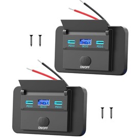 Paquete de 2 enchufes USB de 12 V, ligero, doble U-S-B C 30 W y QC3.0 18 W, conector de coche, 12 V, USB, encendedor de cigarrillos, panel de...      