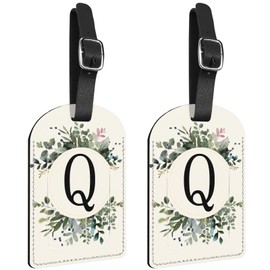 Zewurtuw 2 Pack Initial Letter Luggage Tag Monogram Tag PU Leather Monogrammed Suitcase Tags Cute Leaves Aesthetic Travel Bag Labels for Women Girls(Letter-Q)