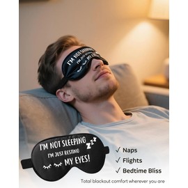 Funny Silk Sleep Mask - I’m Not Sleeping I’m Just Resting My Eyes - Cool Eye Mask Gifts for Men, Women, Dad, Husband, Boyfriend, Birthday, Fathers Day, Christmas Stocking Stuffers, White Elephant Gag