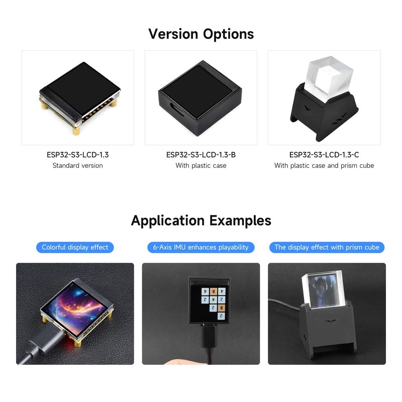 Waveshare 1.3inch ESP32-S3 Display Development Board, 240x240 Pixels, Built-In ST7789V2