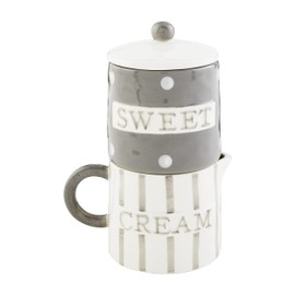 Mud Pie, 6" x 4 1/2" Happy Cream and Sugar Set, Gray/White