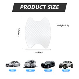 Kewucn 4PCS Car Door Handle Sticker, Carbon Fiber Auto Door Side Handle Protective Films, Anti-Scratch Vehicle Door Cup Protector, Universal Exterior Accessories for Most Cars (White)