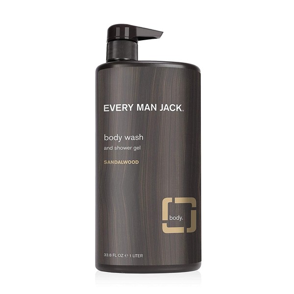 Every Man Jack Men's Body Wash - Sandalwood | 33.8-ounce - 1 Bottle | Naturally Derived, Parabens-free, Pthalate-free, Dye-free, and Certified Cruelty Free