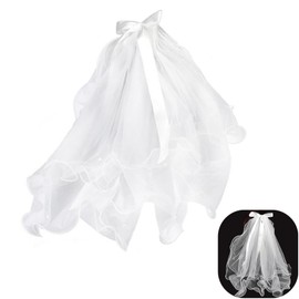 [CHENLONB] Wedding Veil, Bride Veil, Cute, Pearl, Wavy Edge with Bowknot, Wedding Dress Ornament, Photo, Stage Play, 2-Layer Wedding Veil, Approx. 23.6 - 31.5 inches (60 - 80 cm), white