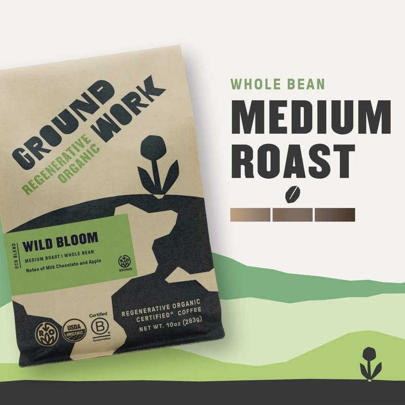 GROUNDWORK COFFEE CO Organic Regenerative Wild Bloom Whole Bean Coffee,