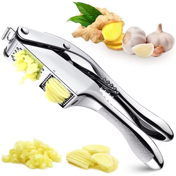 3-in-1 Garlic Press with Silicone Peeler – Stainless Steel Garlic