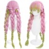 Pink Gradient Green Three Braided Long Wig for Women Hair
