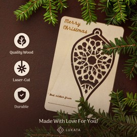 Lukata Premium Wooden Card with Pop-Out Winter Drop & Envelope, Merry Christmas Card For Friends & Family, Hanging tree decorations, Linen Thread