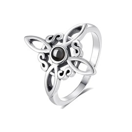 Witches Knot Rings for Women Silver Plated Celtic Trinity Knot Ring Black Obsidian Pagan Magical Cross Jewelry (7)