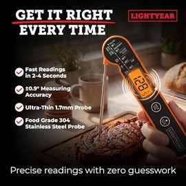 Termómetro de carne Lightyear | Termómetro de cocina de lectura instantánea para asar, tostar y parrilla, imán incorporado, resistente al agua IP65, s