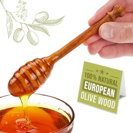 CRYSTALIA Olive Wood Honey Dipper Stick, 6 Inch Wooden Honey Spoon for Jar, Mixing Stirrer, Honeycomp Wand, Perfect Kitchen Charcuterie Utensils