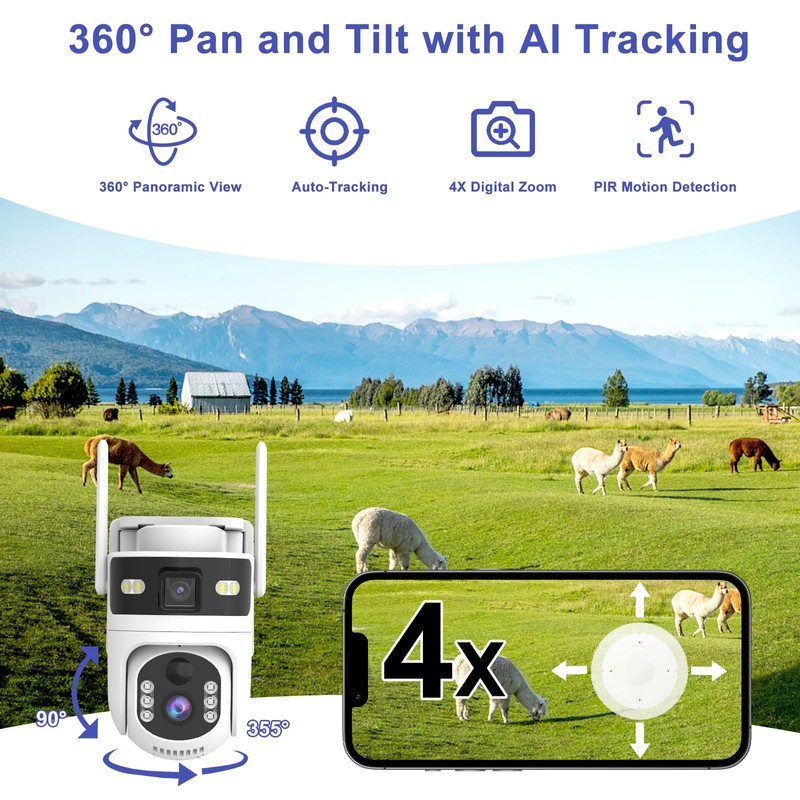 SLAKOZYT 4G LTE Cellular Security Camera Dual Lens Outdoor,No WiFi