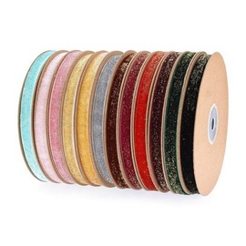 Rockreyoa 10 m x 10 mm Glitter Velvet Ribbon Gift Ribbon Vintage Ribbon Glitter Ribbons Soft Decorative Ribbon Fabric Ribbon for Wedding DIY Crafts Gift Wrapping Bouquets Valentine's Day Dark Green