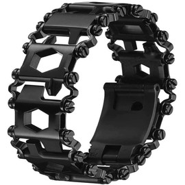 Multitool Bracelet 29 in 1, 22cm Stainless Steel, Multi Tool Bracelet for Men Outdoor Travel Watch Strap, Multifunctional Wristbands, Portable Wearable Multitool Trend Bracelet with A Pry Tool (Black)