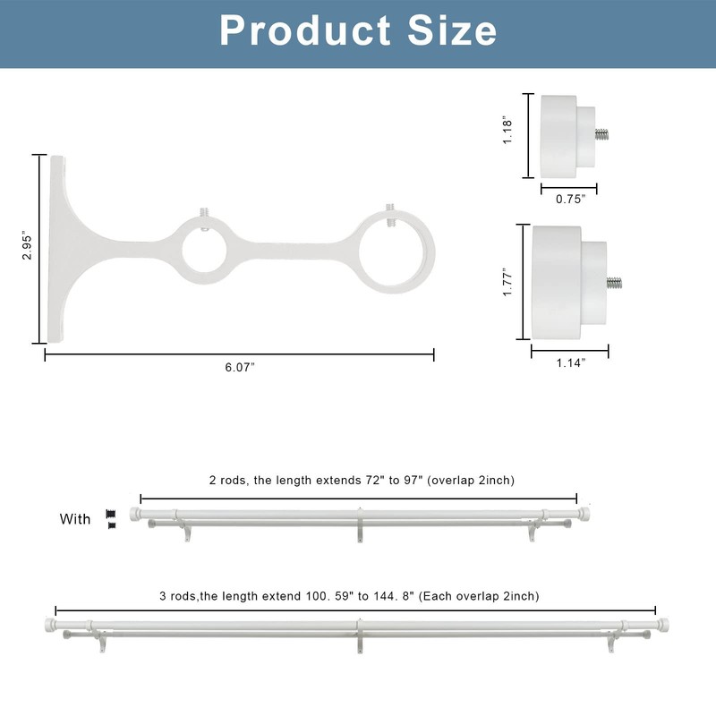 Heavy Duty Double Curtain Rods with Cylindrical Cap Finials -
