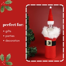 Santa Claus Hat and Coat Wine Bottle Cover, Holiday Christmas Party Gifts and Decorations, 5.5 x 9 Inches