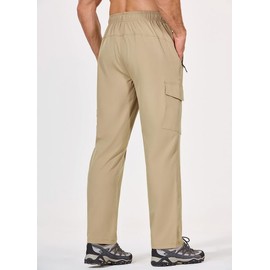 BALEAF Men's Hiking Pants Cargo Quick Dry Water Resistant Elastic Waist Straight Leg Lightweight UPF50+ for Work Tannin Size XXL