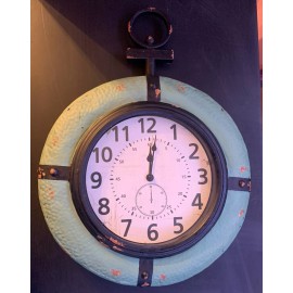 World Market Center NAUTICAL THEME WALL CLOCK GREEN BLACK 19.5 x 15 x 3" QUARTZ DISTRESS LOOK