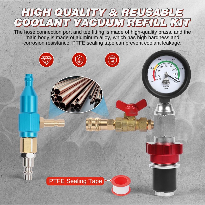 Coolant Vacuum Refill Kit Quick Airlift Coolant Refill Tool, Universal