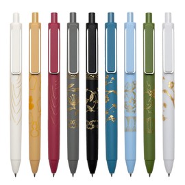 MiSiBao 0.7mm Black Ink Gel Pens Refillable & Retractable Gel Ink Rolling Ball Pens Gilding Process Pattern Smooth Writing Gel Pen (9-pack)