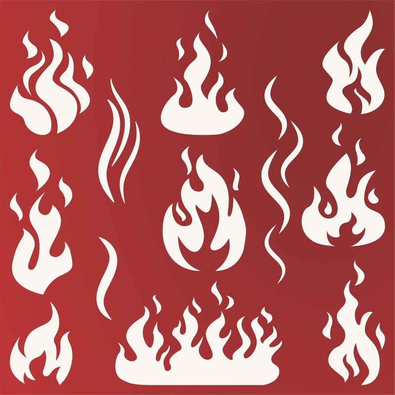 Flames Stencil, 4.5 x 4.5 inch - Fire Flame Smoke