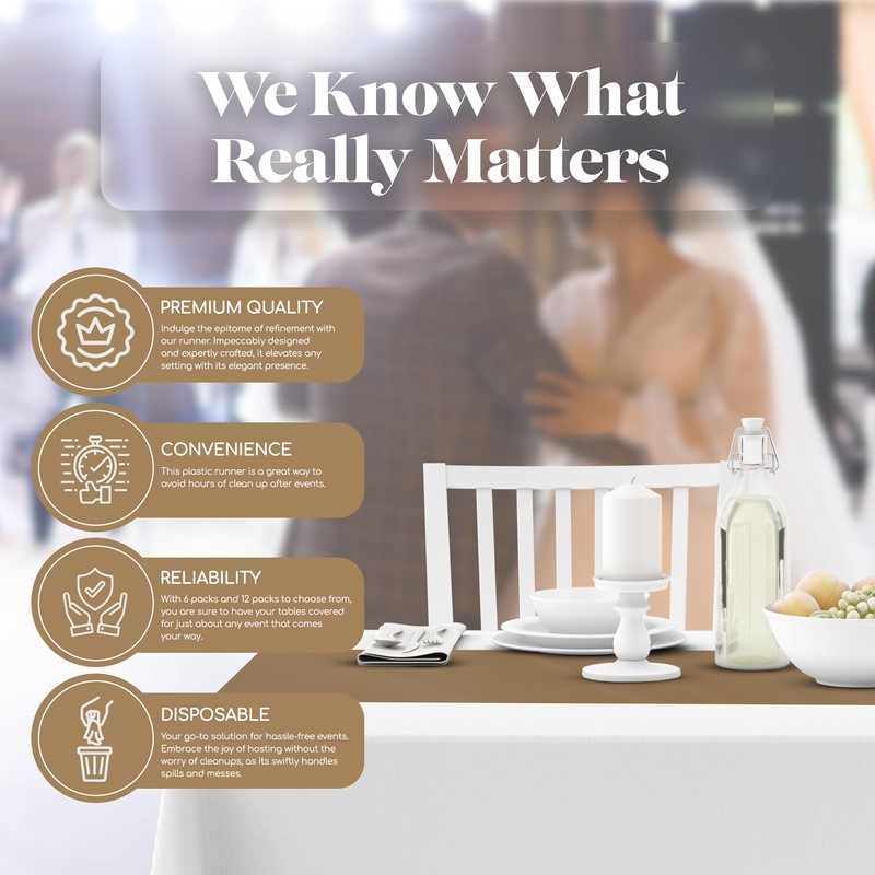 Gold 12 Pack Premium Disposable Plastic Table Runner 14 x