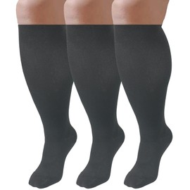 JOHNDA Plus Size Compression Sock for Men and Women Wide Calf Graduated Compression Stockings for Support Flight Travel Running Pregnancy Sports Edema Nurses Athletic 20-30 mmHg 3 Pairs