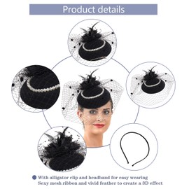 Ibeauti Fascinator Hats with Screentouch Lace Gloves Set for Women Tea Party Cocktail Wedding Derby Headwear Short Gloves (01 Black A)