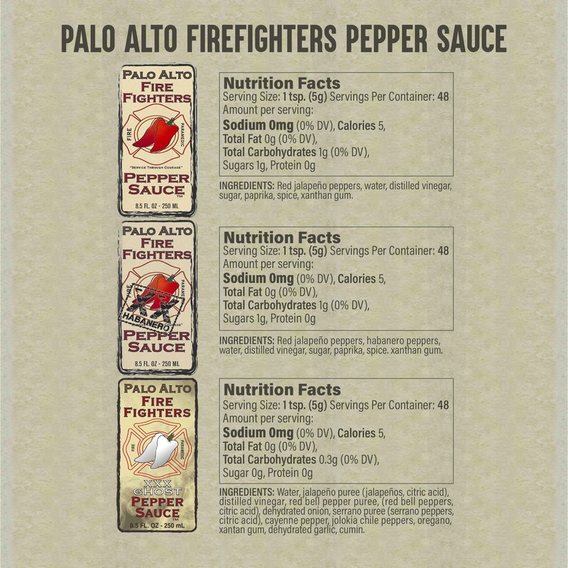 Palo Alto Firefighters Pepper Sauce Variety Pack (8.5oz) - Pack