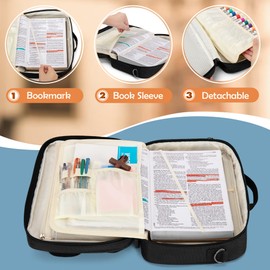 LoDrid Bible Carrying Case for Church with Multiple Pockets, Portable Bible Cover Bag with Handle and Shoulder Strap for Bible Accessories, Black, Bag Only