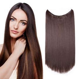 Silk-co Hair Extensions with Elastic Band, Straight Extensions with Invisible Cord, Synthetic Hairpiece Like Real Hair, Hair Thickening Hair Extensions for Women, Medium Brown, 50 cm