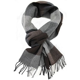 Rotfuchs Wool Scarf Winter Scarf Men's Soft & Warm Chequered Fashion Wool Made in Germany - Anthracite brown, size: 180 x 30 cm