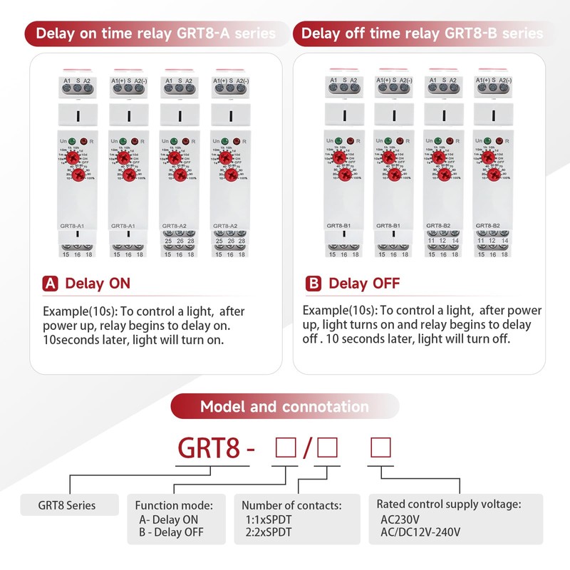 Delay Off Time Relay 16A Adjustable Smart Relay GRT8-B1, Delay
