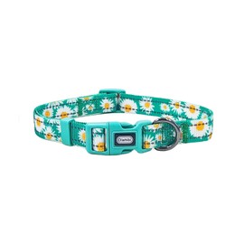 Olahibi Dog Collar and Leash Combo Set, Cute Daisy Pattern, Polyester Material, with Reflective Stripes, 150CM Leash, for Large Dogs.(L, Green)