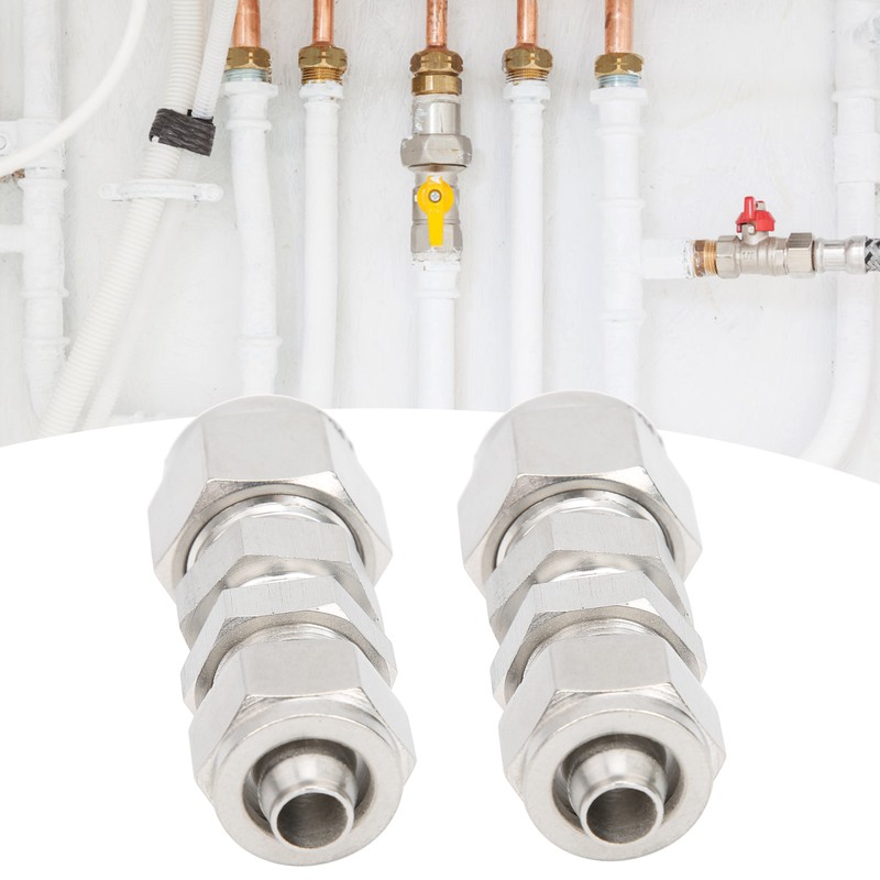 2Pcs Ferrule Compression Fitting Bulkhead Connector 2‑Touch Straight 304 Stainless