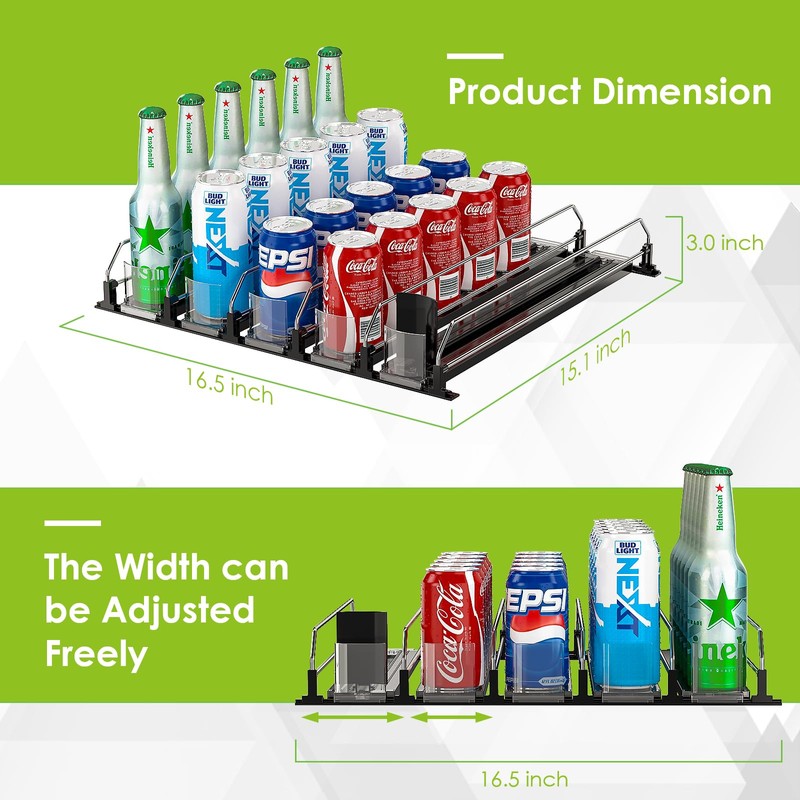 Soda Can Dispenser for Refrigerator,Self-Pushing Drink Organizer for Fridge, Width