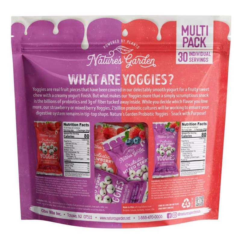 Nature's Garden Probiotic Yoggies, Mixed Berry & Strawberry, 0.7 Ounce