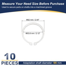 PATIKIL 62mm OD External Retaining Rings, 10 Pcs C-Clip Retaining Shaft Snap Rings 304 Stainless Steel External Circlip for Automobile Valve Equipment Bearings