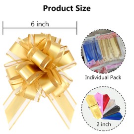 6 PCS Large Pull Bows 6 Inch Glossy Gold Bows for Gift Wrapping Wedding Basket Decorated Birthday Party Christmas Gift and Valentine's Day Gift Decorations