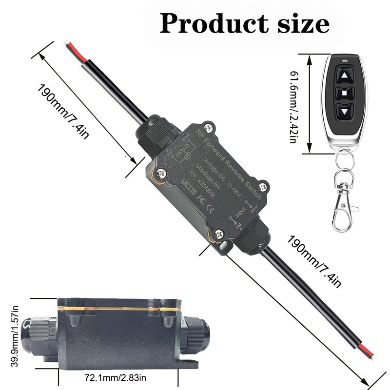 NEWNEWLIU DC12V Forward and Reverse Remote Control Switch，Waterproof Wireless DC