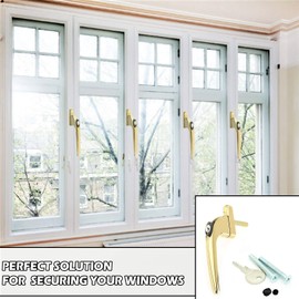 2 Heather UK Polished Gold Upvc Replacement Window Handles Double Glazing Universal Inline Lockable Gold UPVC Window Handle and Spindle with Universal Key and Fixing Screws Left or Right (2, Gold)