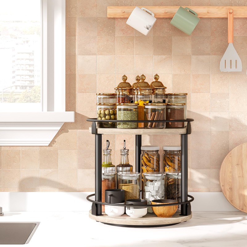 YATINEY Lazy Susan Organizer, Rotating Spice Rack, 2 Tier Spice