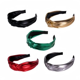 5PCS Christmas Headbands For Women Glitter Knotted Headbands Non-Slip Fashion Wide Headbands For Women